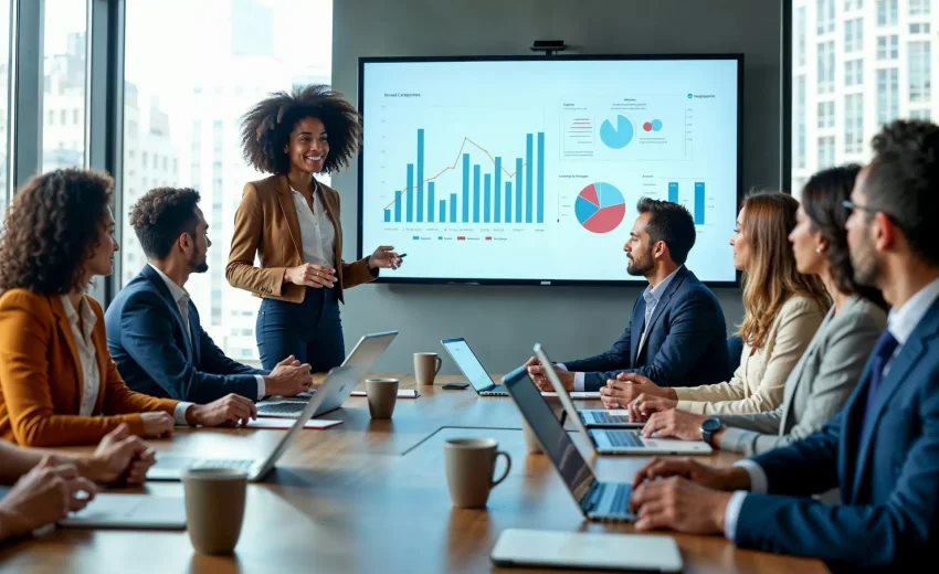 Business Meeting in Modern Conference Room